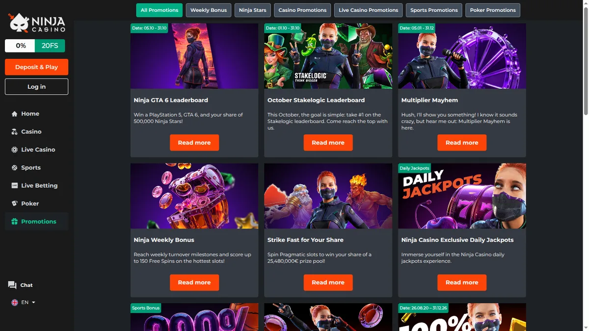 Bonuses and Promotions at NinjaCasino