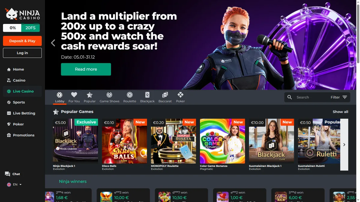 Games, Slots and Live Casino